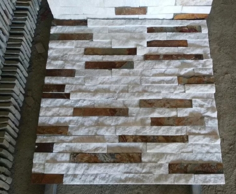 China White Quartzite Mixed Rusty Slate Culture Stone,Lightweight Thin Stone Veneer,Natural Stacked Stone supplier