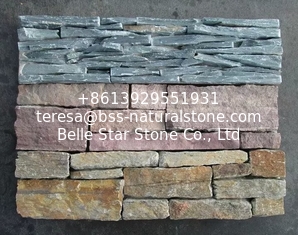 China Green Slate Slim Strips Ledgestone, Culture Stone Veneer with Cement Back,Outdoor Wall Panel supplier