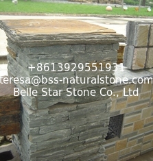 China Green Slate Column,Natural Stone Pillar,Ledgestone Pillar,Green Stone Postbox,Gate Green Pillar supplier