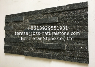 China Black Diamond Quartzite Stacked Stone,Split Face+Polished Surface Black Culture Stone,Quartzite Ledgestone,Stone Panels supplier